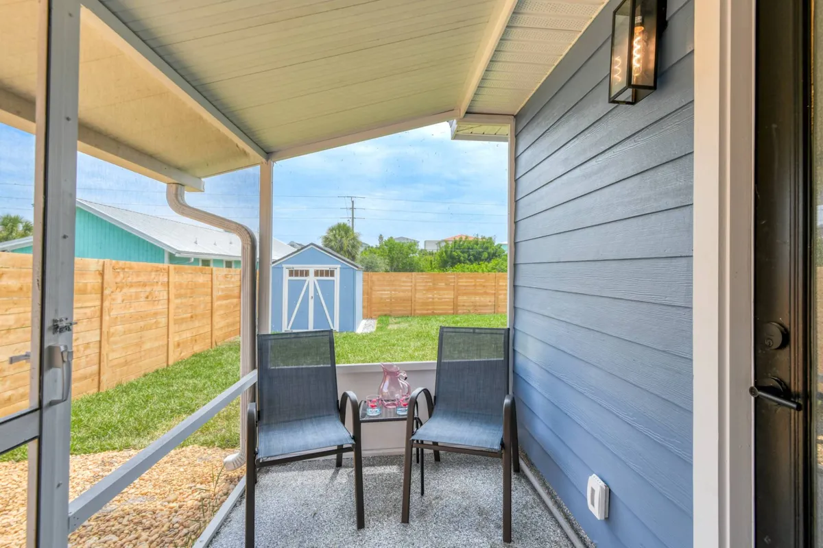 Screened porch seating area